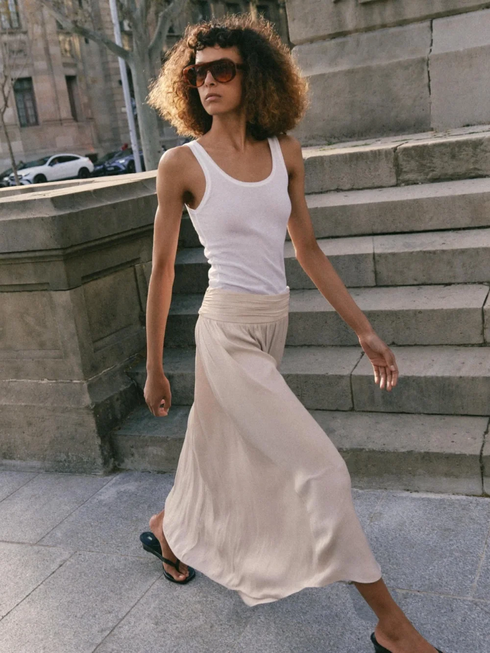 Zara Cream Maxi Skirt with Ruched Waistband